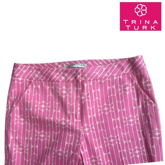 TRINA TURK REGULAR FIT MOSS 2 PANT Cara Cara Herringbone Cotton Candy Pink 8 EUC - Picture 7 of 9